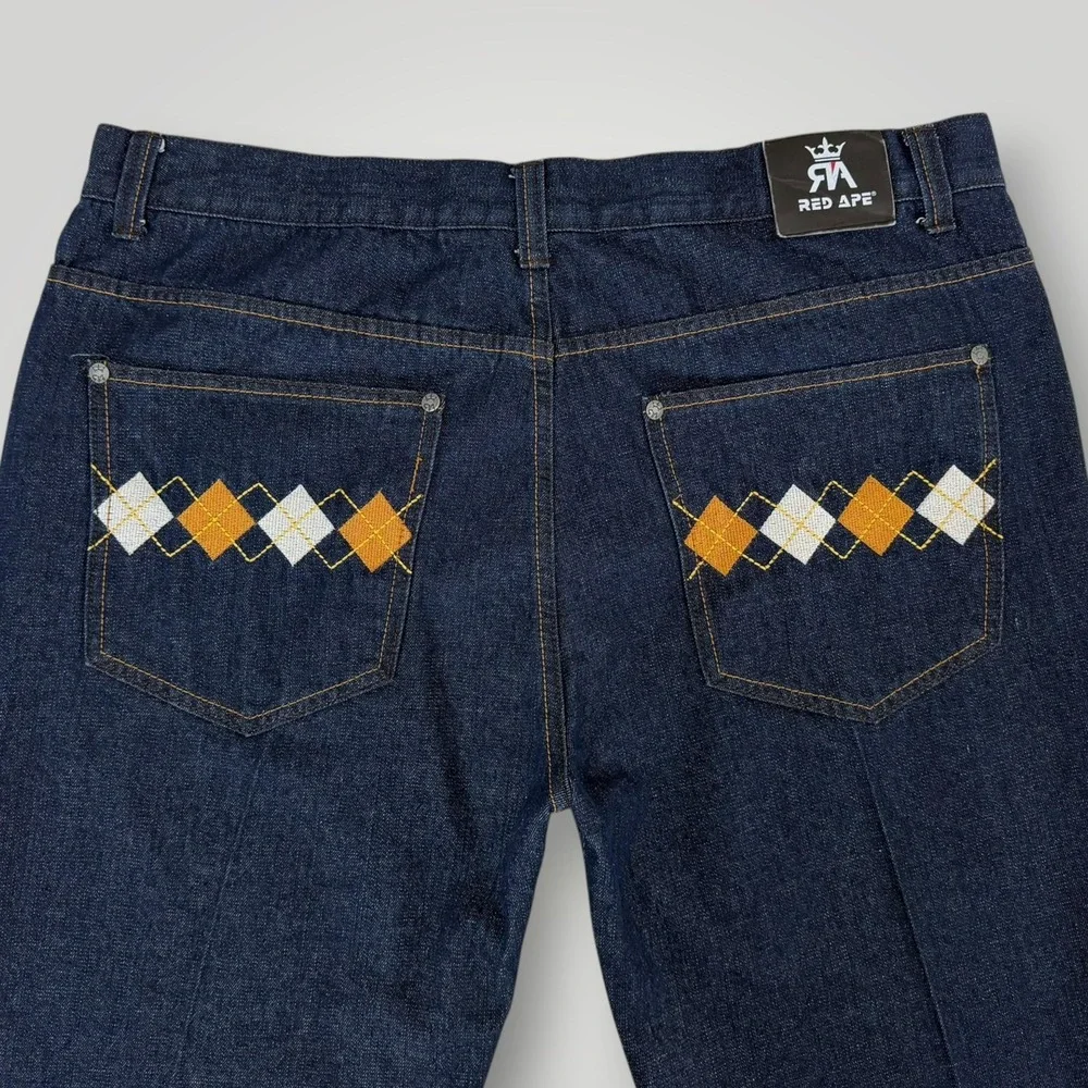Red Ape Jeans Mens Big‎ & Tall 45x31 Blue Embroidered Argyle Straight Denim